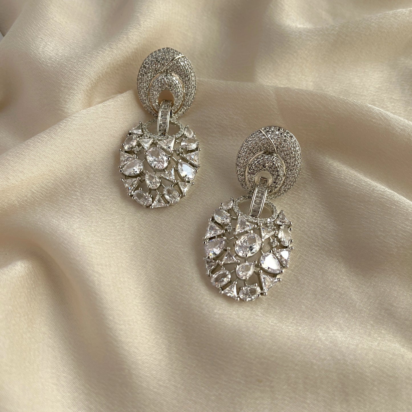 Silver Plated Cubic Zirconia Earrings-10024