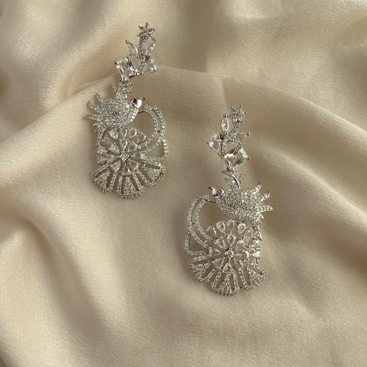 Silver Plated Cubic Zirconia Earrings-10002