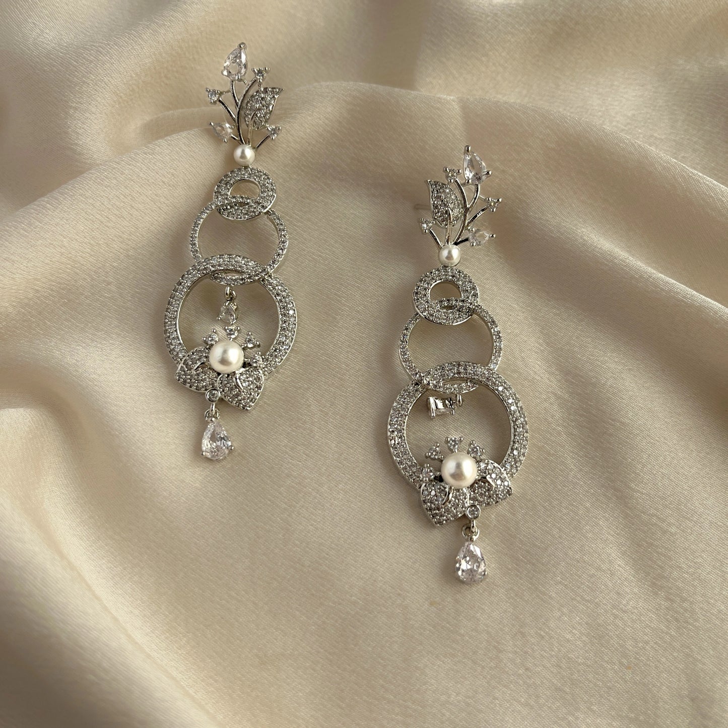 Silver Plated Cubic Zirconia Earrings-10005