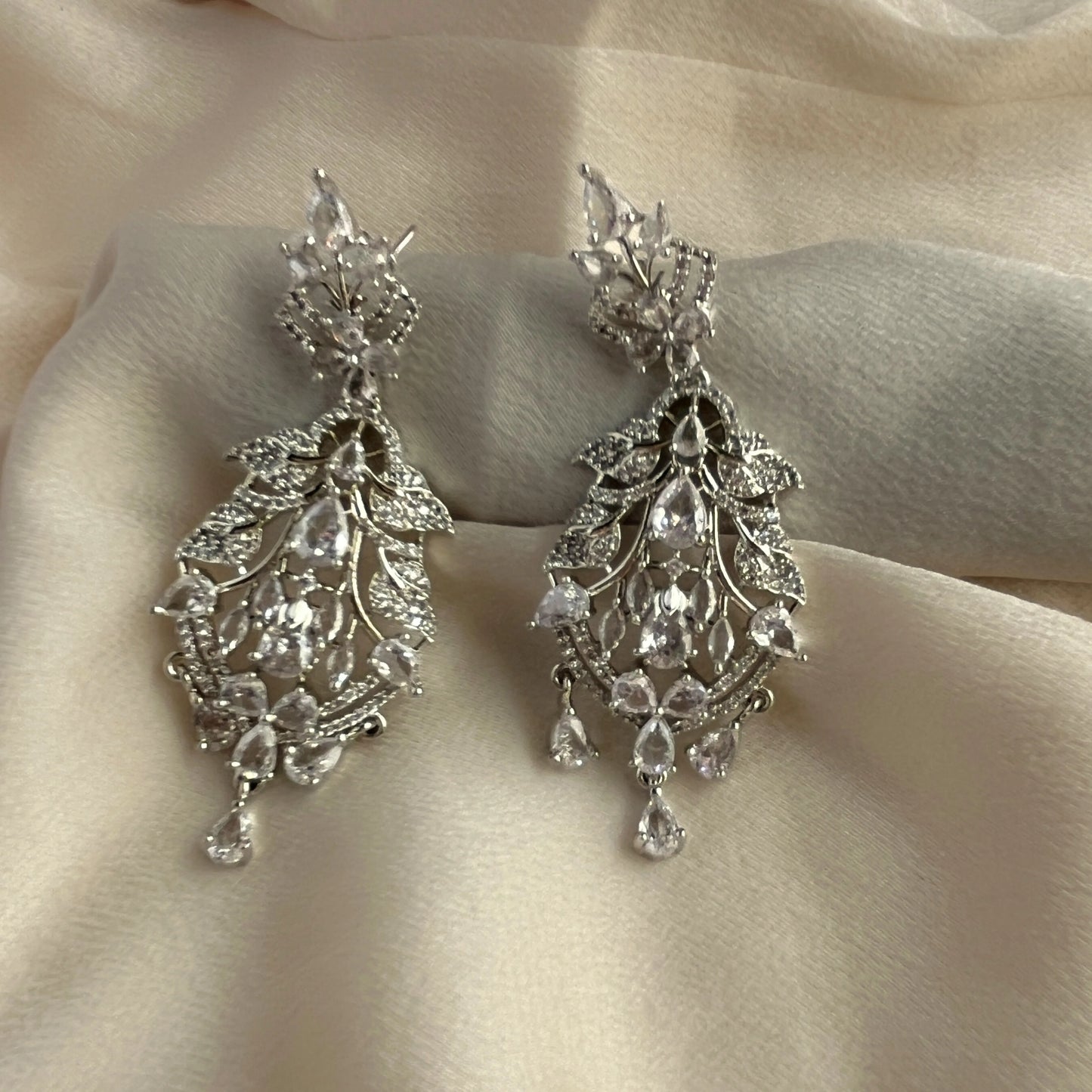 Silver Plated Cubic Zirconia Earrings-10006