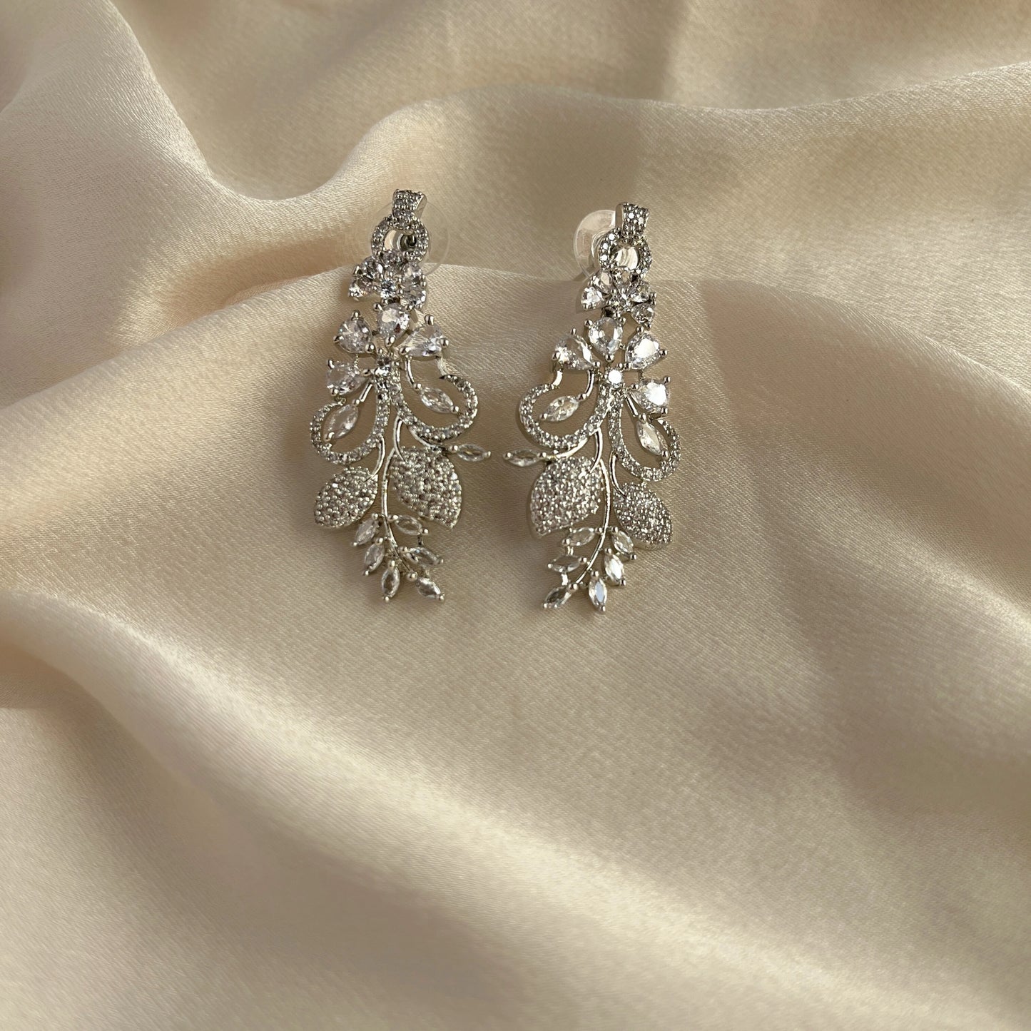 Silver Plated Cubic Zirconia Earrings-10020