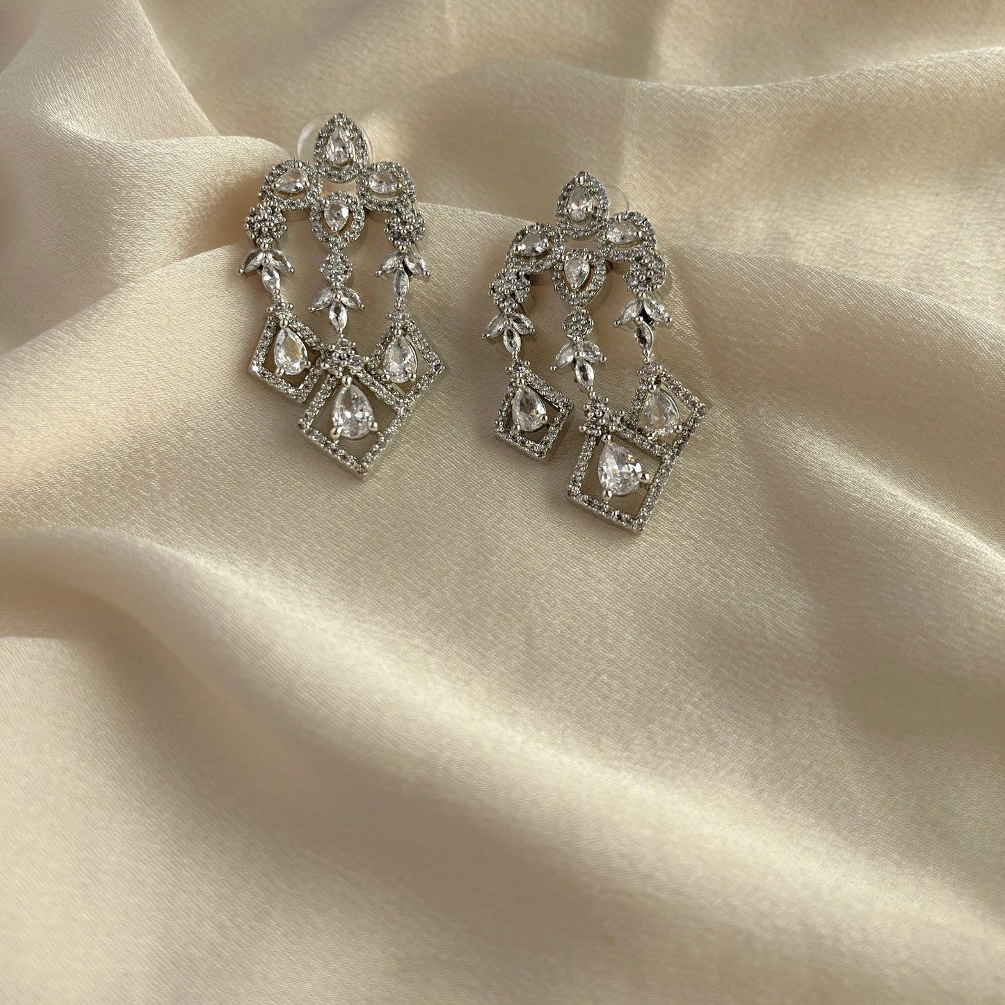 Silver Plated Cubic Zirconia Earrings-10023